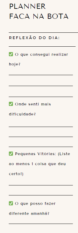 Página interna do Planner